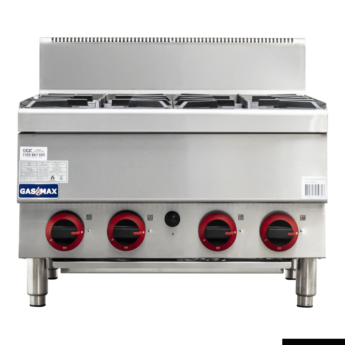 GasMAX Benchtop Natural Gas 4 Burner Cooktop W/ Splashback - JUS-TR-4B