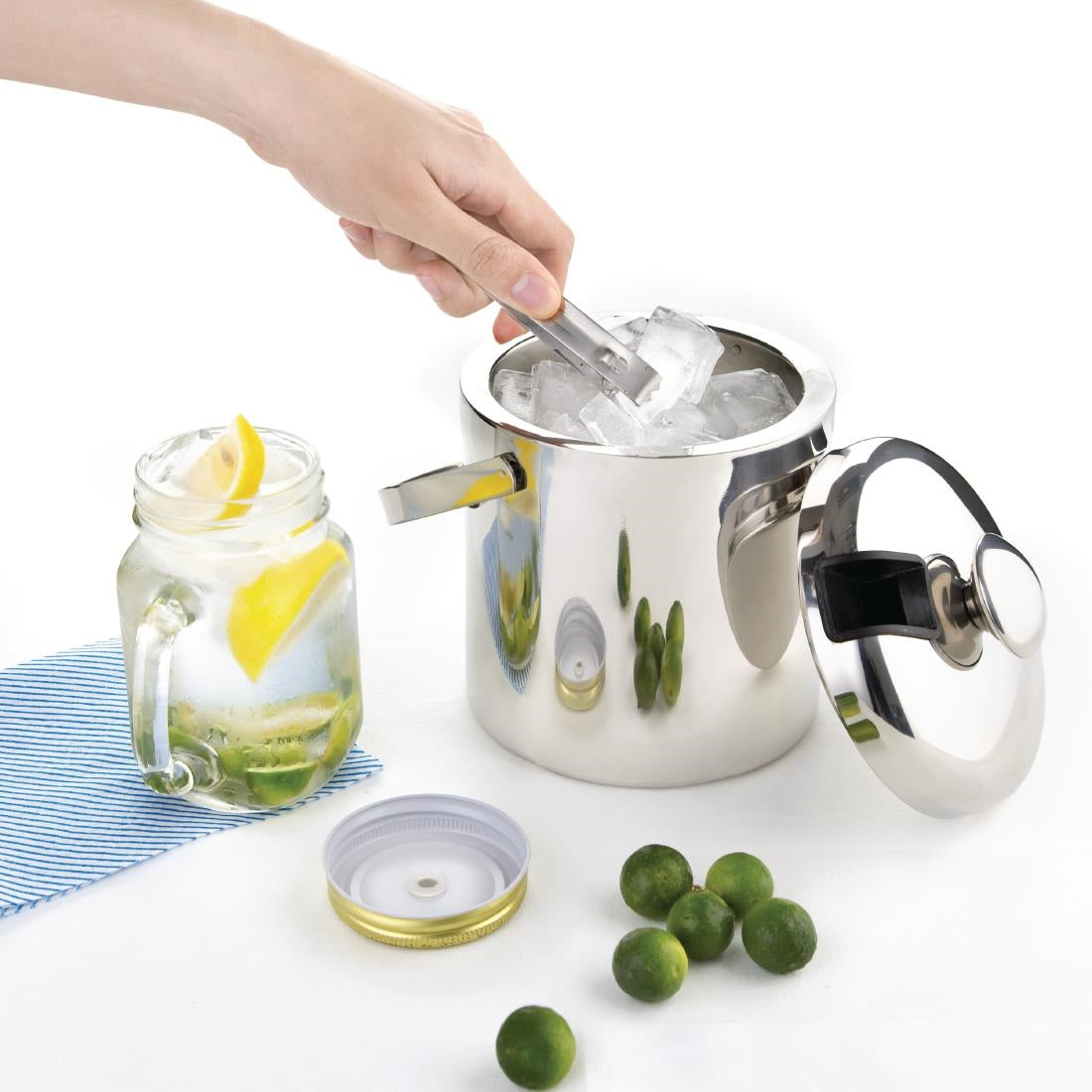 Olympia Ice Bucket with Lid & Tongs 1.2Ltr - L279