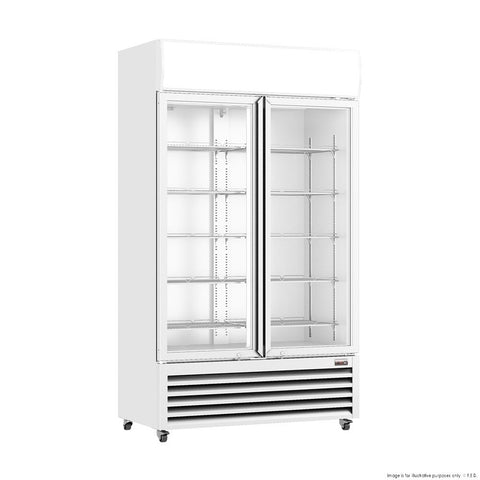 Thermaster 1000L Two Glass Door Colourbond Upright Drink Fridge White LG-1000P