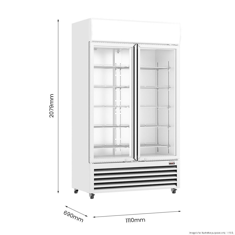 Thermaster 1000L Two Glass Door Colourbond Upright Drink Fridge White LG-1000P