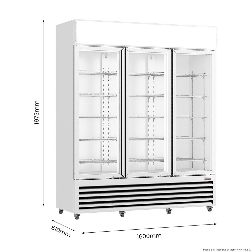 Thermaster 1200L 3 Glass Door Colourbond Upright Drink Fridge White LG-1203P