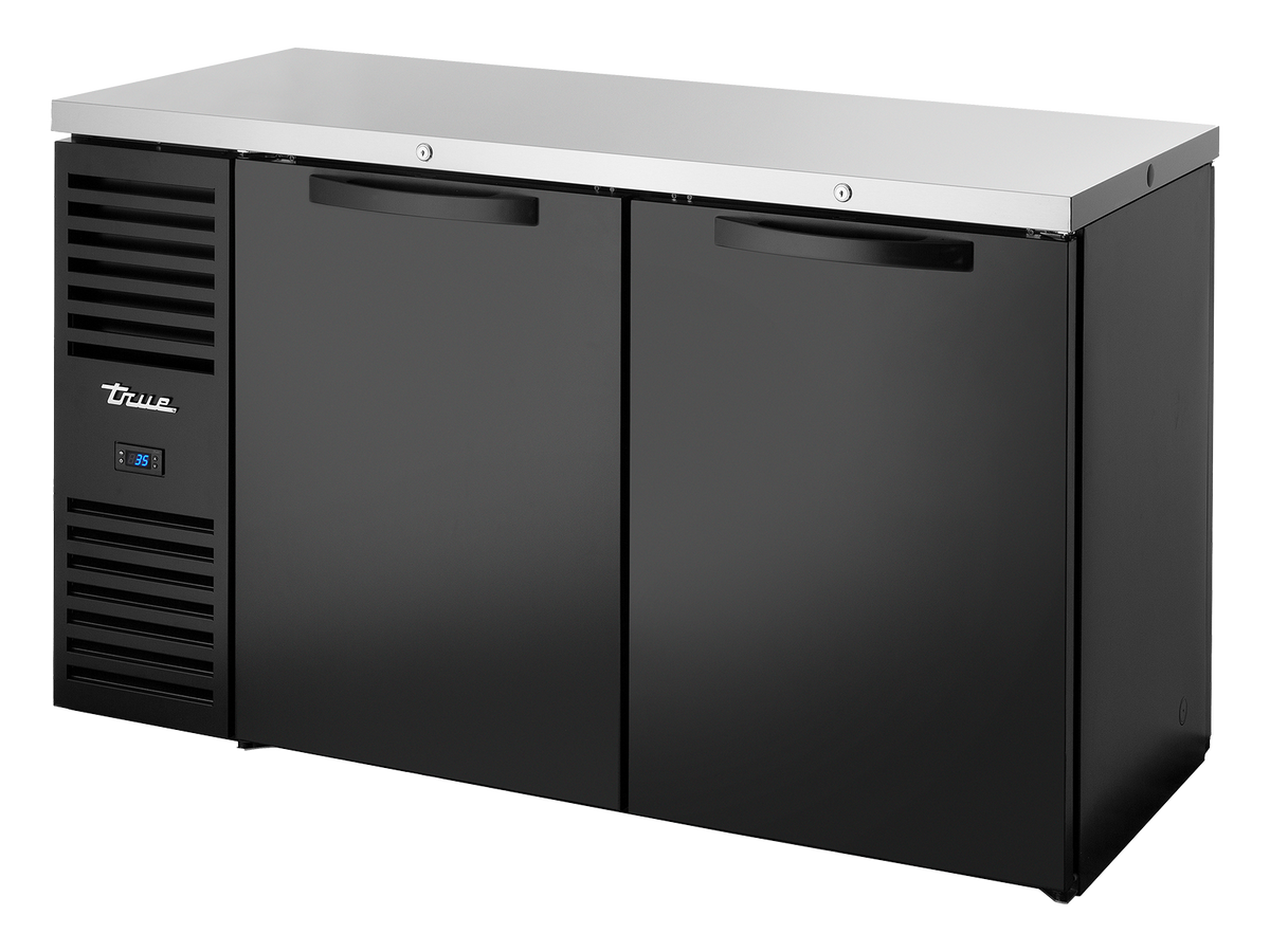 TRUE Pass-Thru Single Zone 2 Solid Swing Door Undercounter Refrigerator - Black - TBR60-PTSZ1-L-B-SS-SS-2