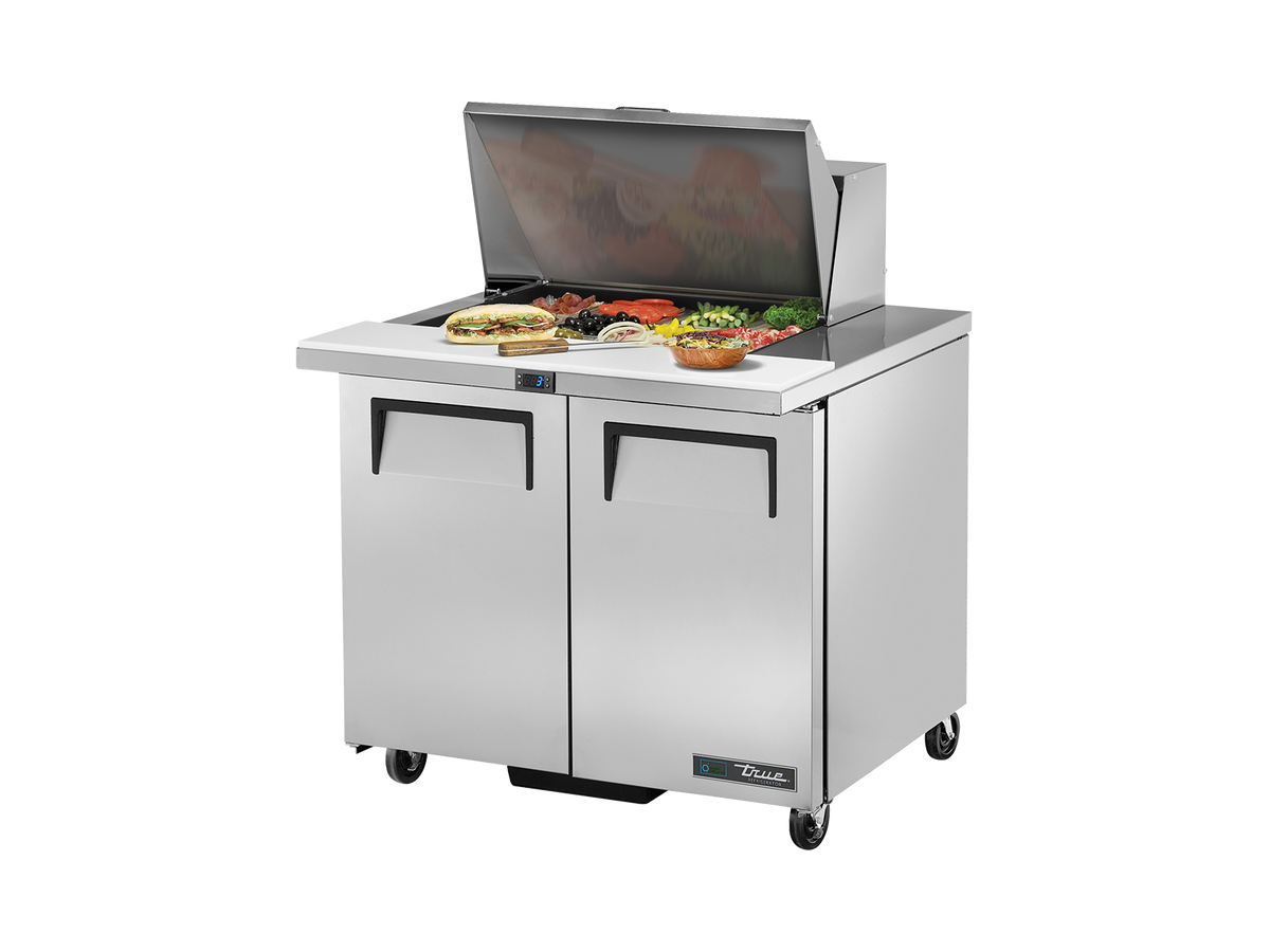 TRUE 2 Mega-Top Solid Door Sandwich/Salad Fridge 920mm Width - TSSU-36-12M-B-HC