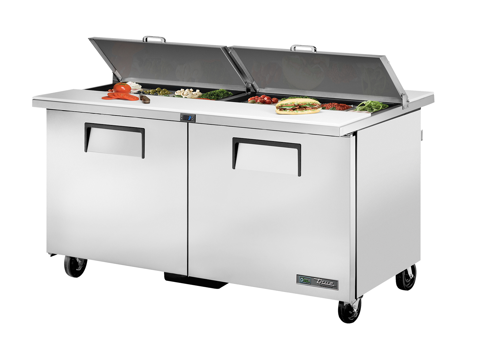 TRUE 2 Dual Sided Solid Door Sandwich/Salad Fridge - TSSU-60-16-DS-ST-HC