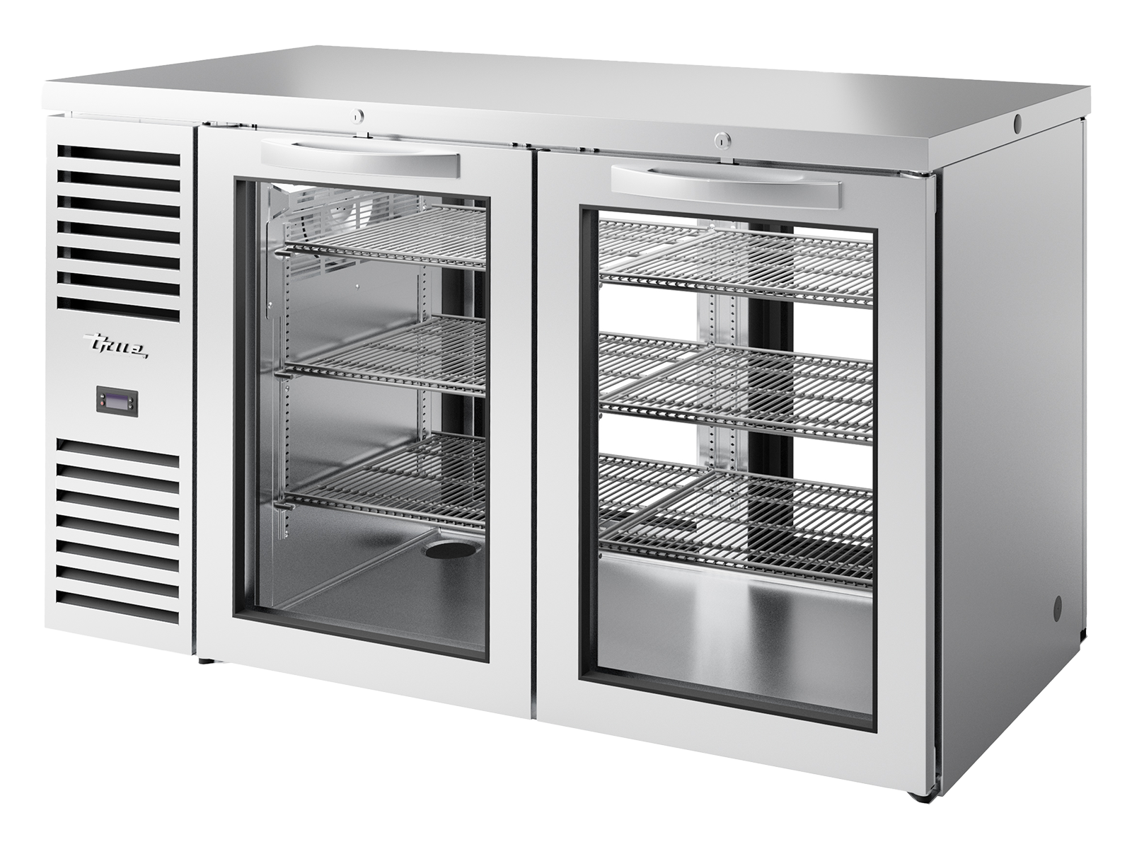 TRUE Pass-Thru Single Zone 2 Glass Swing Door Undercounter Refrigerator - Stainless - TBR60-PTSZ1-L-S-GG-GG-2