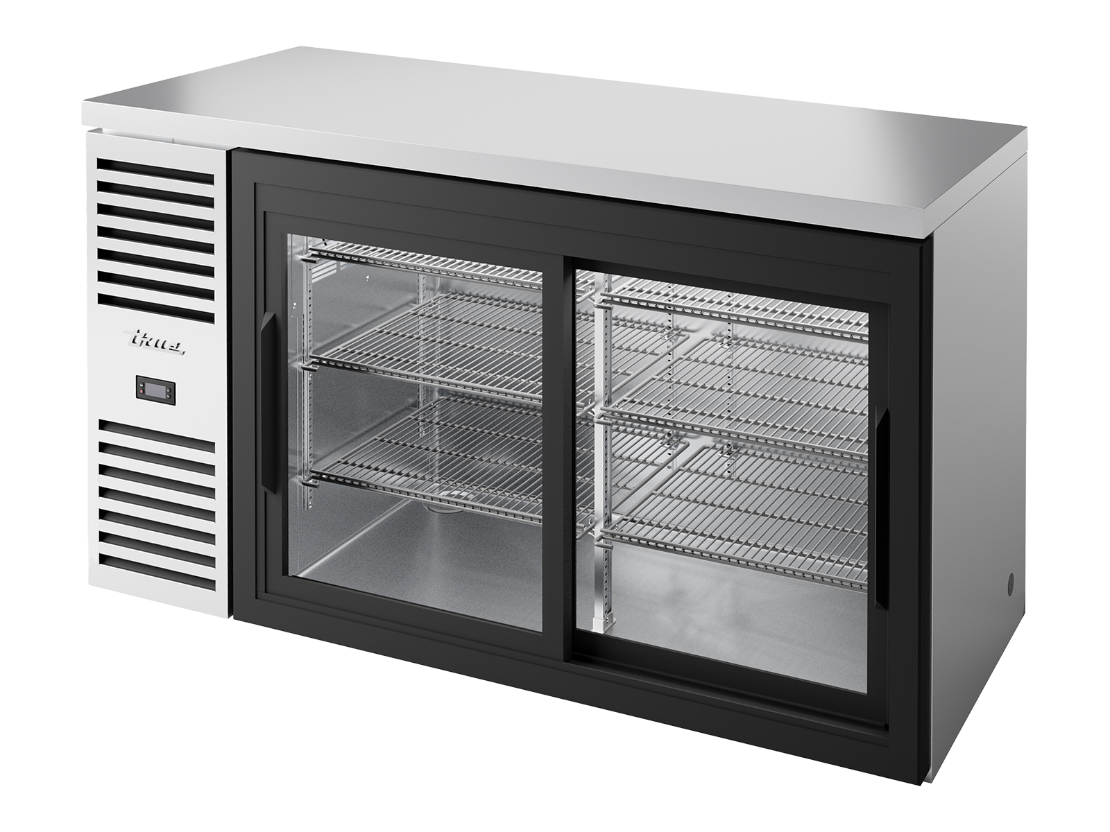TRUE Reach-In Single Zone 2 Glass Sliding Door Undercounter Refrigerator 1500mm Width - Stainless - TBR60-RISZ1-L-S-11-2