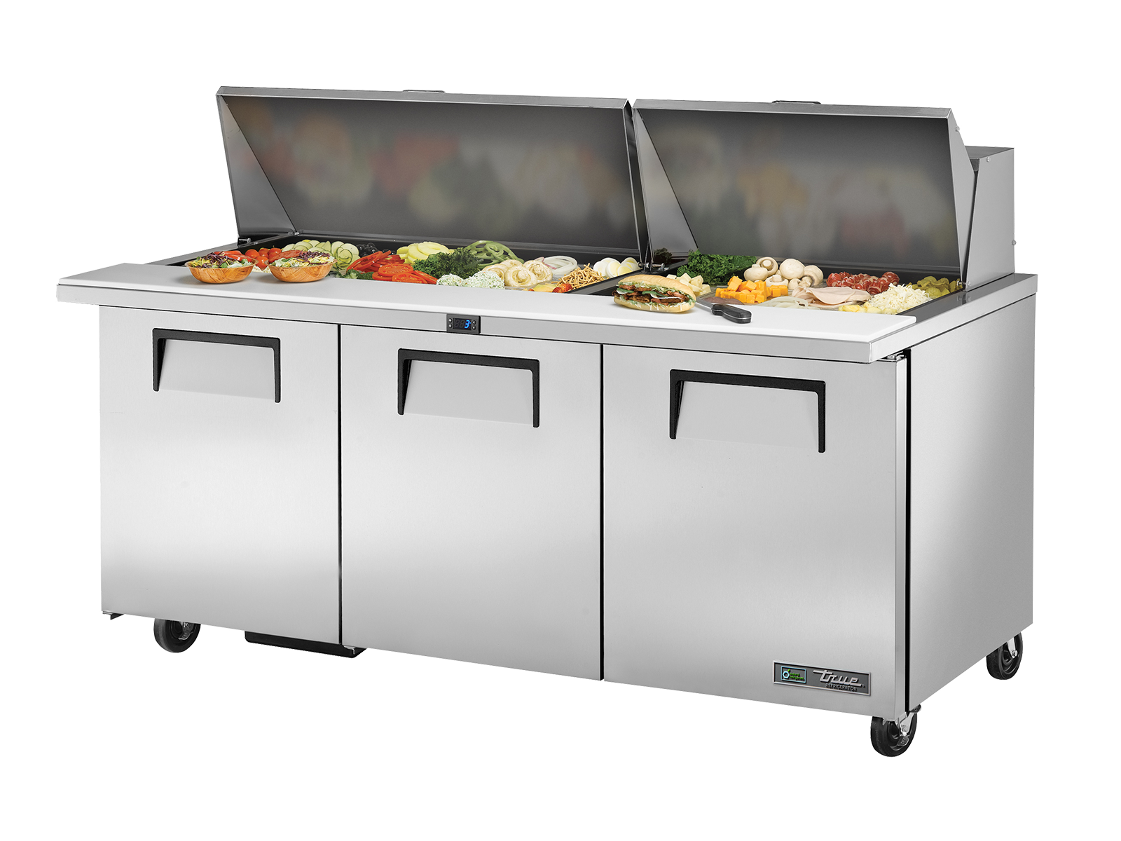 TRUE 3 Mega-Top Solid Door Sandwich/Salad Fridge 1830mm Width - TSSU-72-30M-B-ST-HC