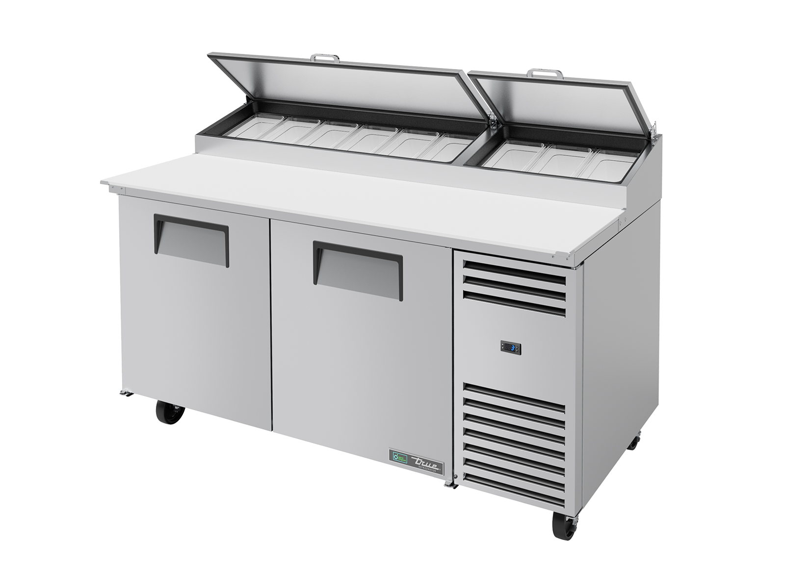 TRUE 2 Solid Door Pizza Prep Table with Angled Top 1700mm Width - TPP-AT-67-HC