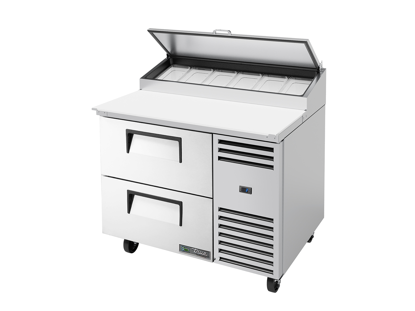 TRUE 2 Drawer Pizza Prep Table with Angled Top - TPP-AT-44D-2-HC