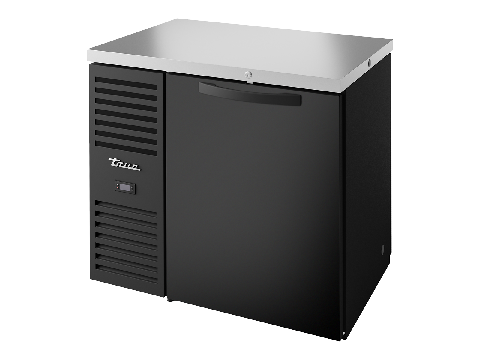 TRUE Pass-Thru Single Zone 1 Solid Swing Door Undercounter Refrigerator - Black - TBR36-PTSZ1-L-B-S-S-2