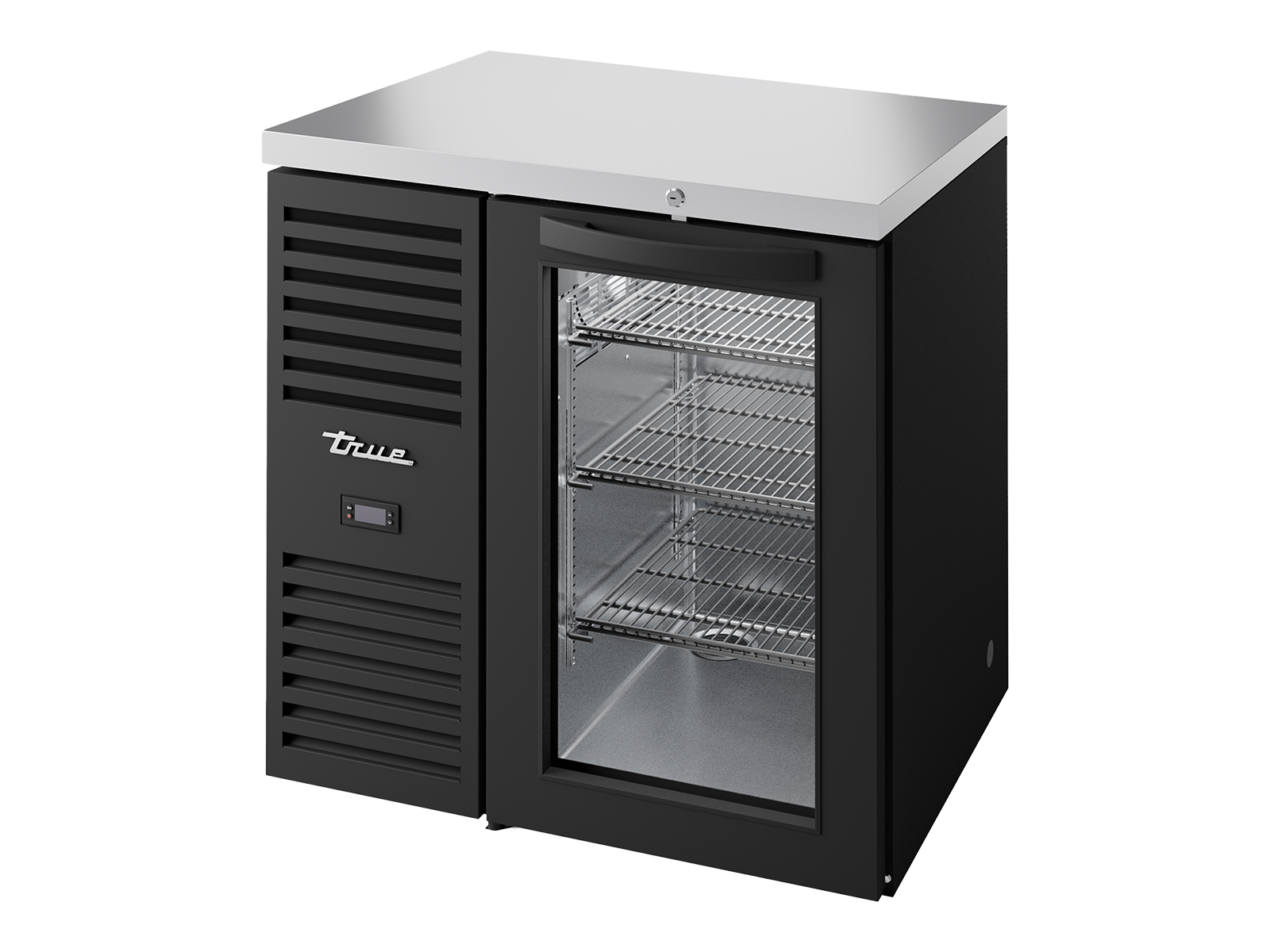 TRUE Reach-In Single Zone 1 Glass Swing Door Undercounter Refrigerator - Black - TBR32-RISZ1-L-B-G-2