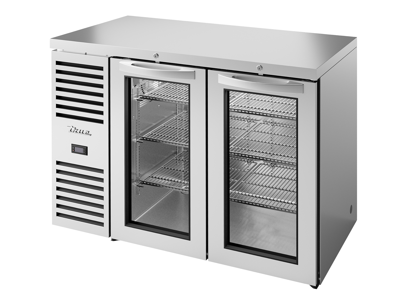 TRUE Reach-In Single Zone 2 Glass Swing Door Undercounter Refrigerator 1200mm Width - Stainless - TBR48-RISZ1-L-S-GG-2