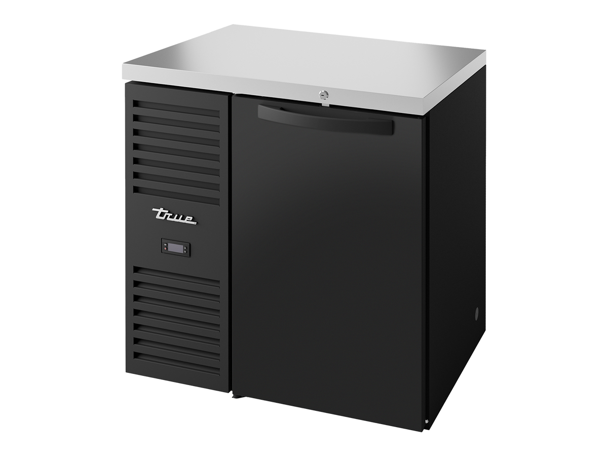 TRUE Reach-In Single Zone 1 Solid Swing Door Undercounter Refrigerator - Black - TBR32-RISZ1-L-B-S-2