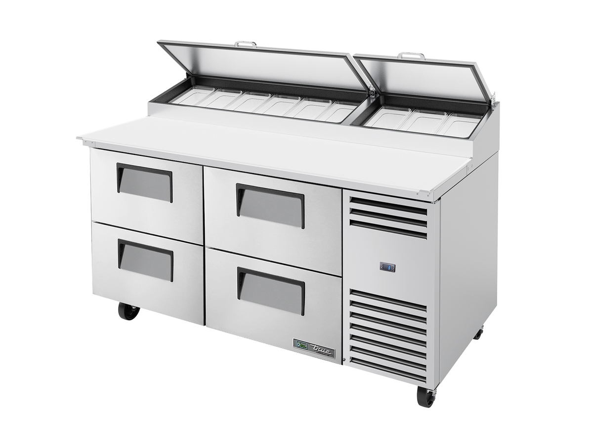 TRUE 4 Drawer Pizza Prep Table with Angled Top - TPP-AT-67D-4-HC