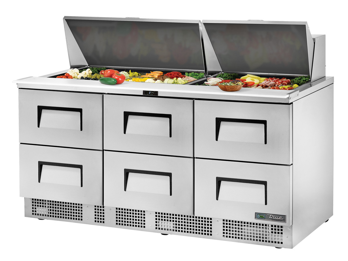 TRUE 6 Drawer Food Prep Fridge 1830mm Width - TFP-72-30M-D-6-HC