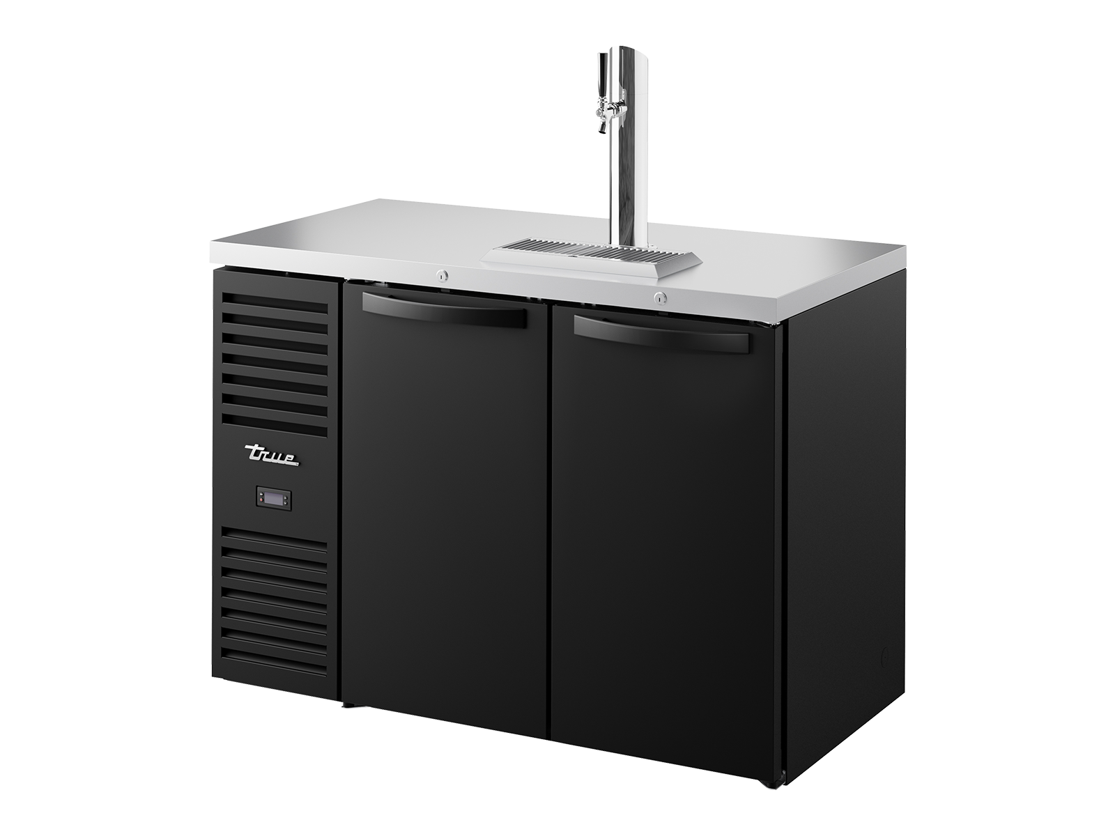 TRUE Reach-In Single Zone 2 Solid Swing Door Undercounter Refrigerator with Countertop 1200mm Width - Black - TDR48-RISZ1-L-B-SS-2