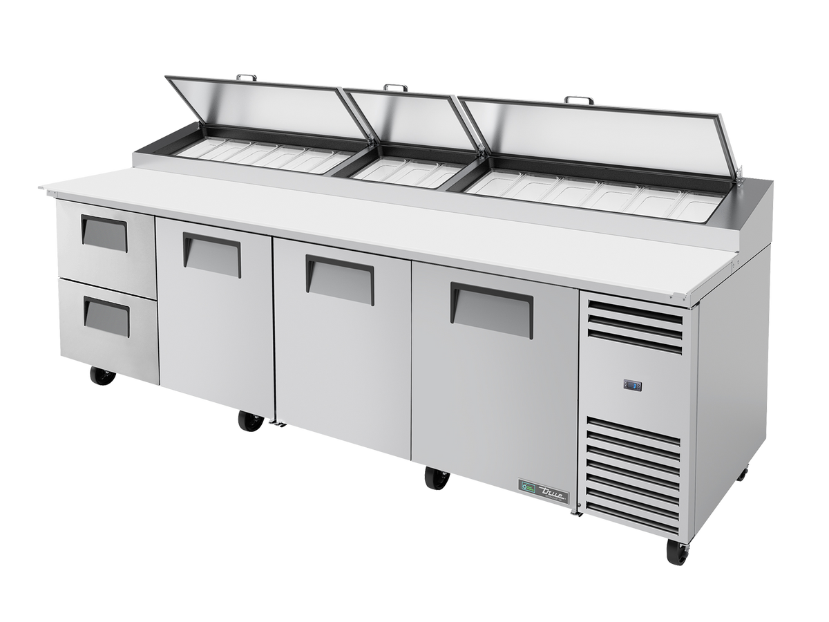 TRUE 3 Solid Door & 2 Drawer Pizza Prep Table with Angled Top - TPP-AT-119D-2-HC