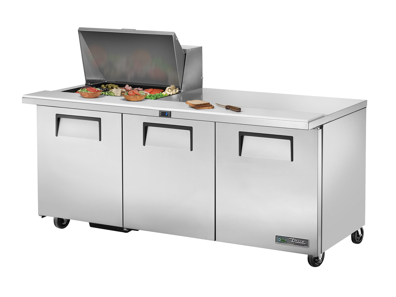 TRUE 3 Mega-Top Solid Door Sandwich/Salad Fridge 1830mm Width - TSSU-72-12M-B-HC