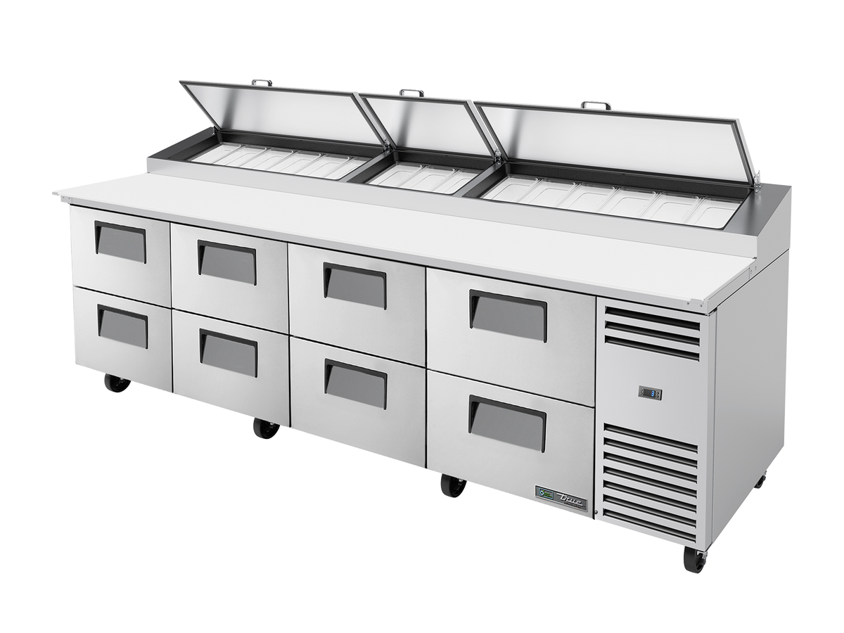 TRUE 8 Drawer Pizza Prep Table with Angled Top - TPP-AT-119D-8-HC