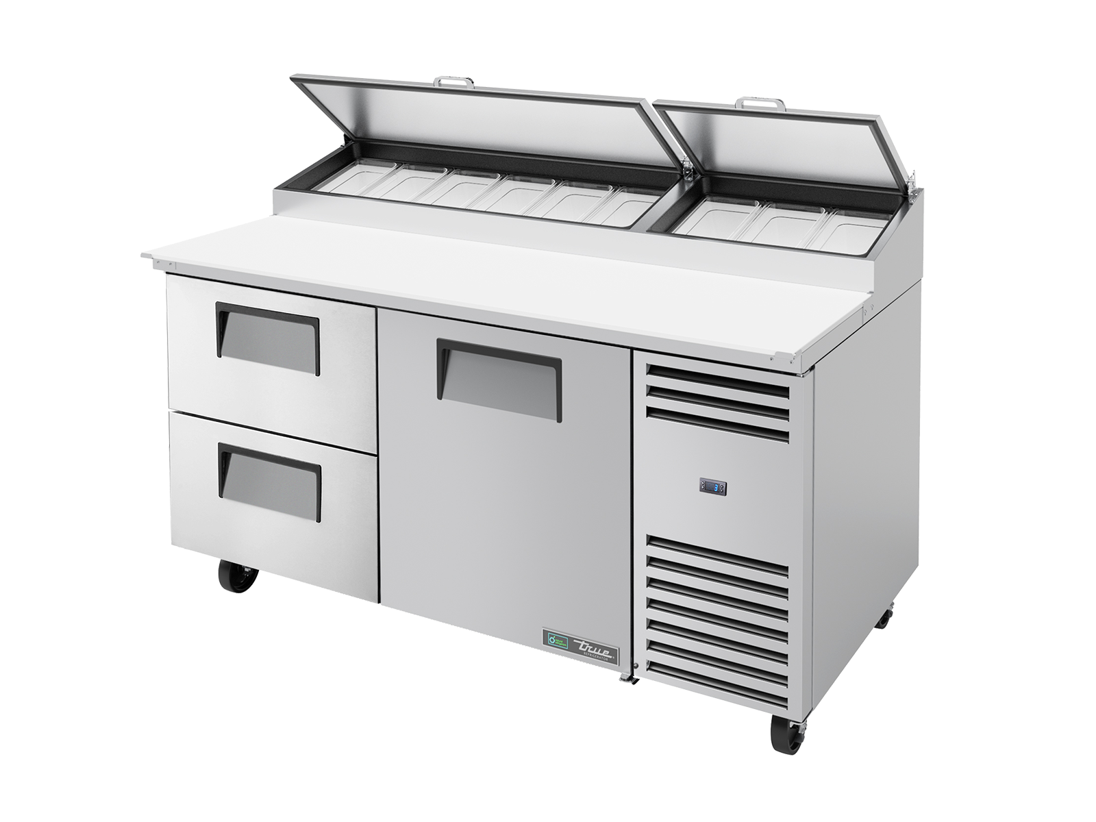 TRUE 1 Solid Door & 2 Drawer Pizza Prep Table with Angled Top 1700mm Width - TPP-AT-67D-2-HC