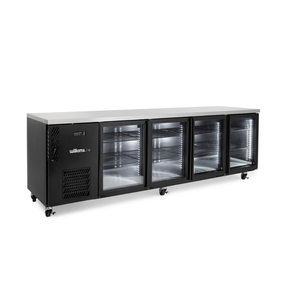 Williams Cameo Mini 4 Glass Door Back Bar Fridge - Black HCM4UGBHC