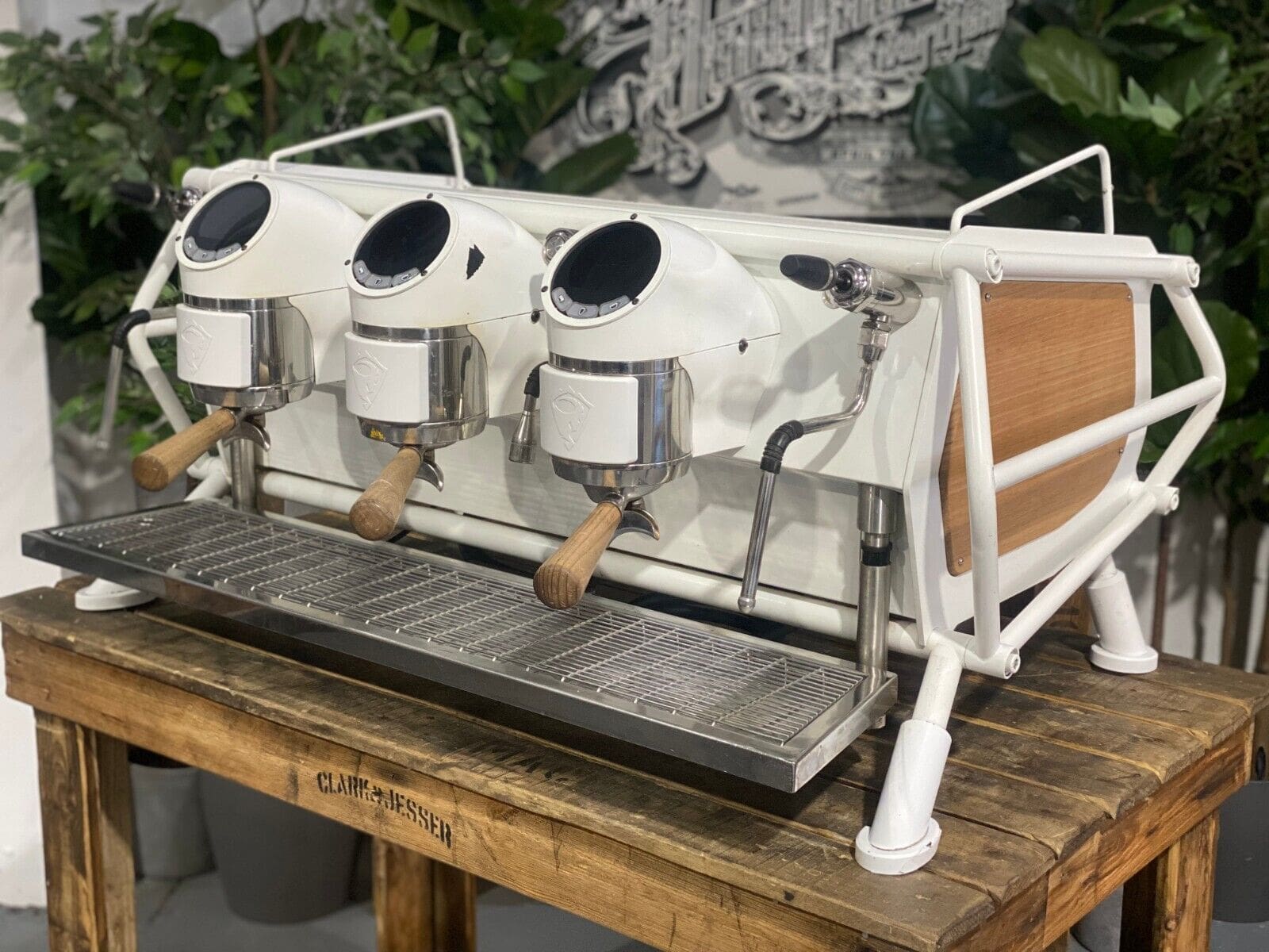San Remo Cafe Racer White - 3 Group Commercial Espresso Machine - Timber