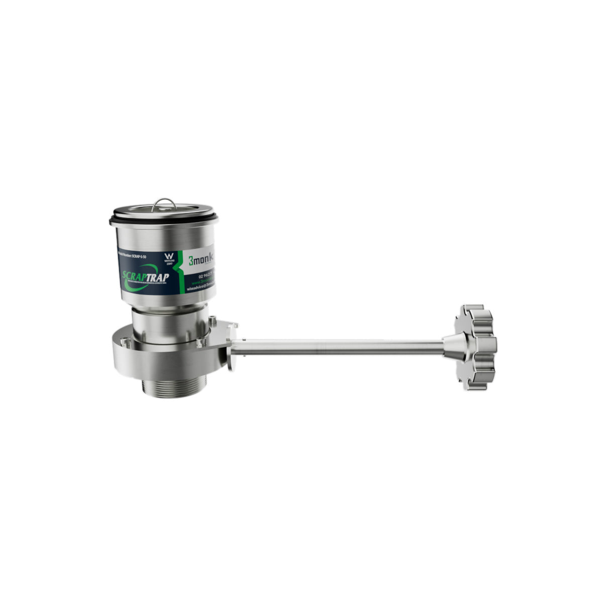 3Monkeez 304 Cast Stainless Steel Sink Waste Arrestor with Shut Off Valve (50mm) - SCRAP-C-50
