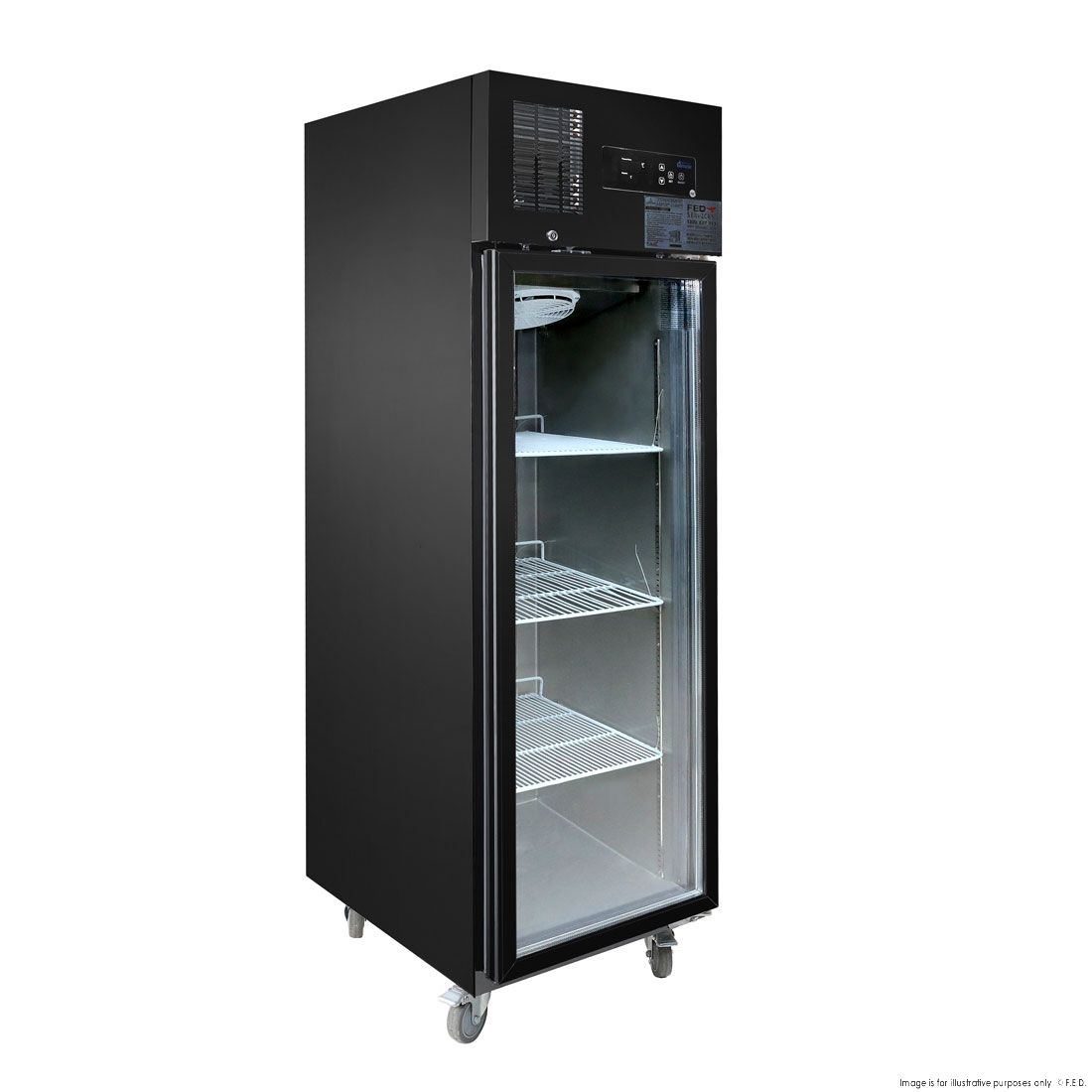 Thermaster Single Glass Door Upright Freezer Black Stainless Steel SUFG500B