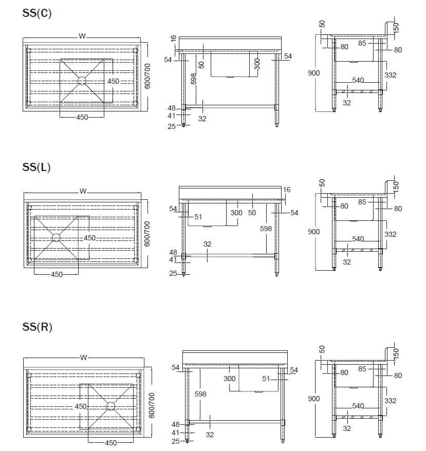 Mixrite Sink Bench with Splashback 2100 x 600 x 900 mm SS1621R