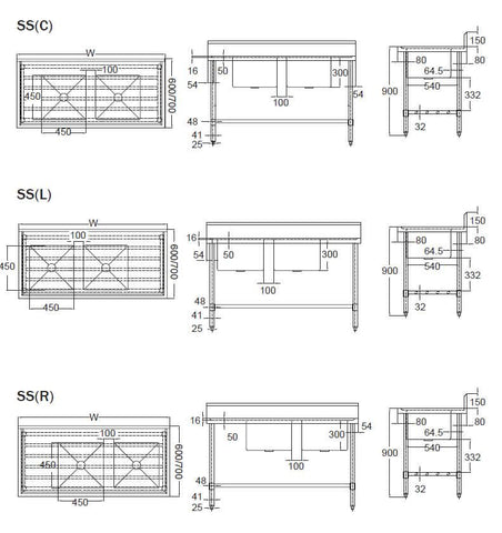 Mixrite Double Center Sink Bench - W2100 X D700 X H900 SS2721C