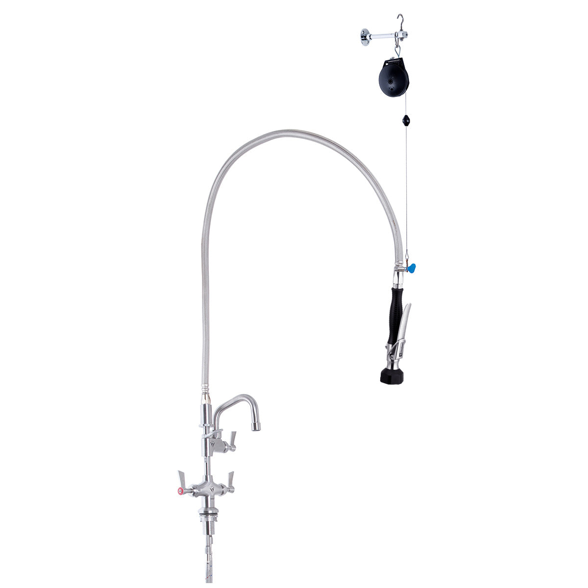 3Monkeez Stainless Steel Line Retractor Dual Hob Mounted Pre Rinse Unit With 6" Pot Filler - T-3M53506