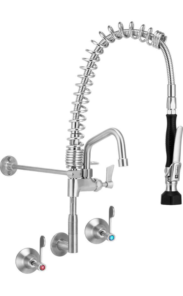 3Monkeez Compact Stainless Steel Wall Stops And Elbow Pre Rinse Unit With 6" Pot Filler - T-3M53816-C
