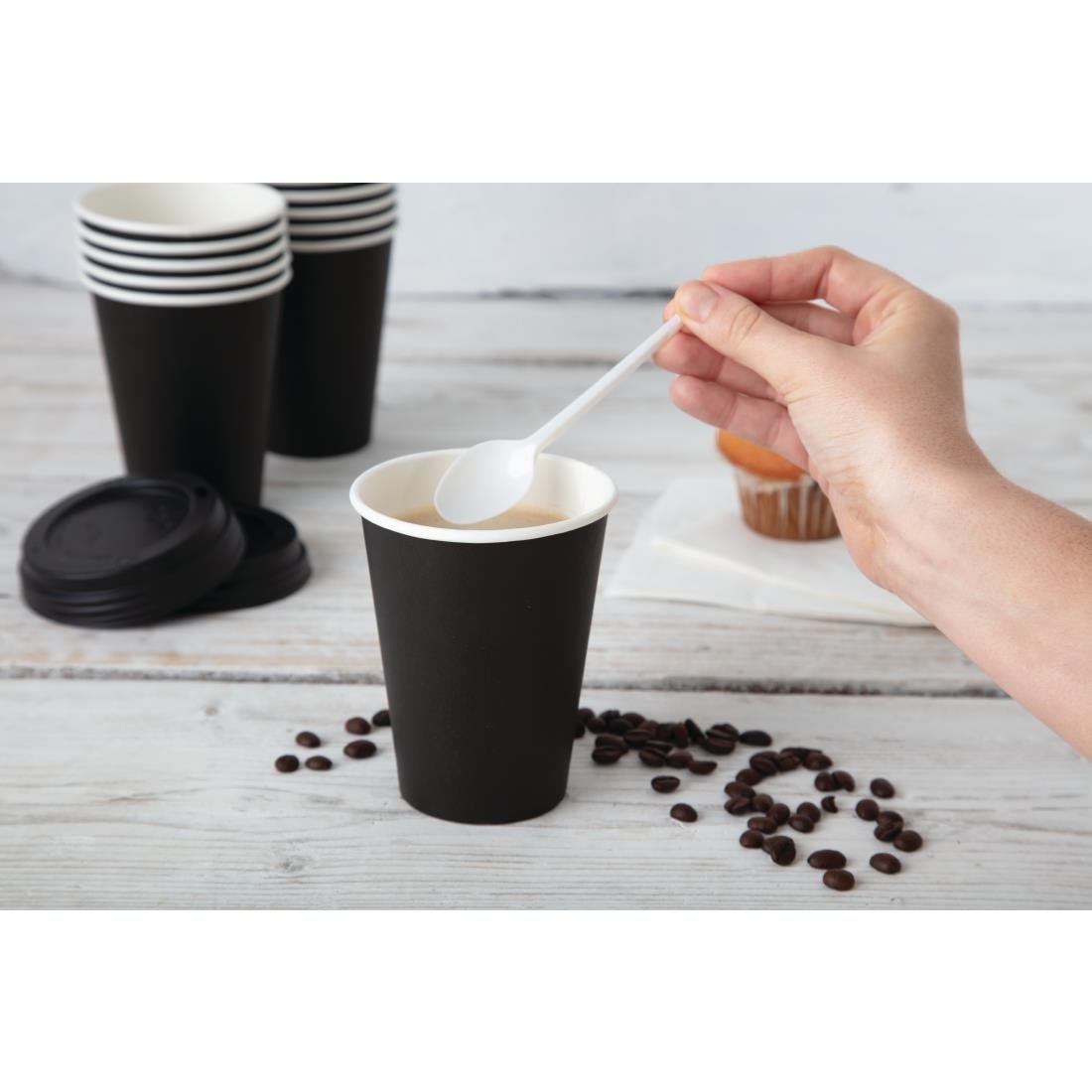 Fiesta Recyclable Takeaway Coffee Cups Single Wall Black 340ml (Pack of 50) - GF043