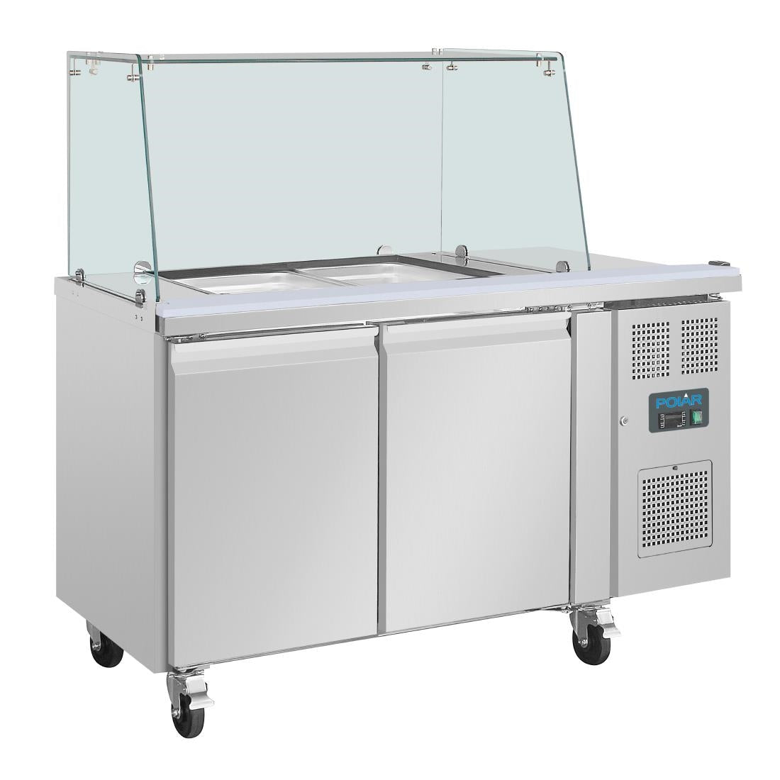 Polar U-Series GN Saladette Counter with Square Sneeze Guard 2 Door - UA017-A