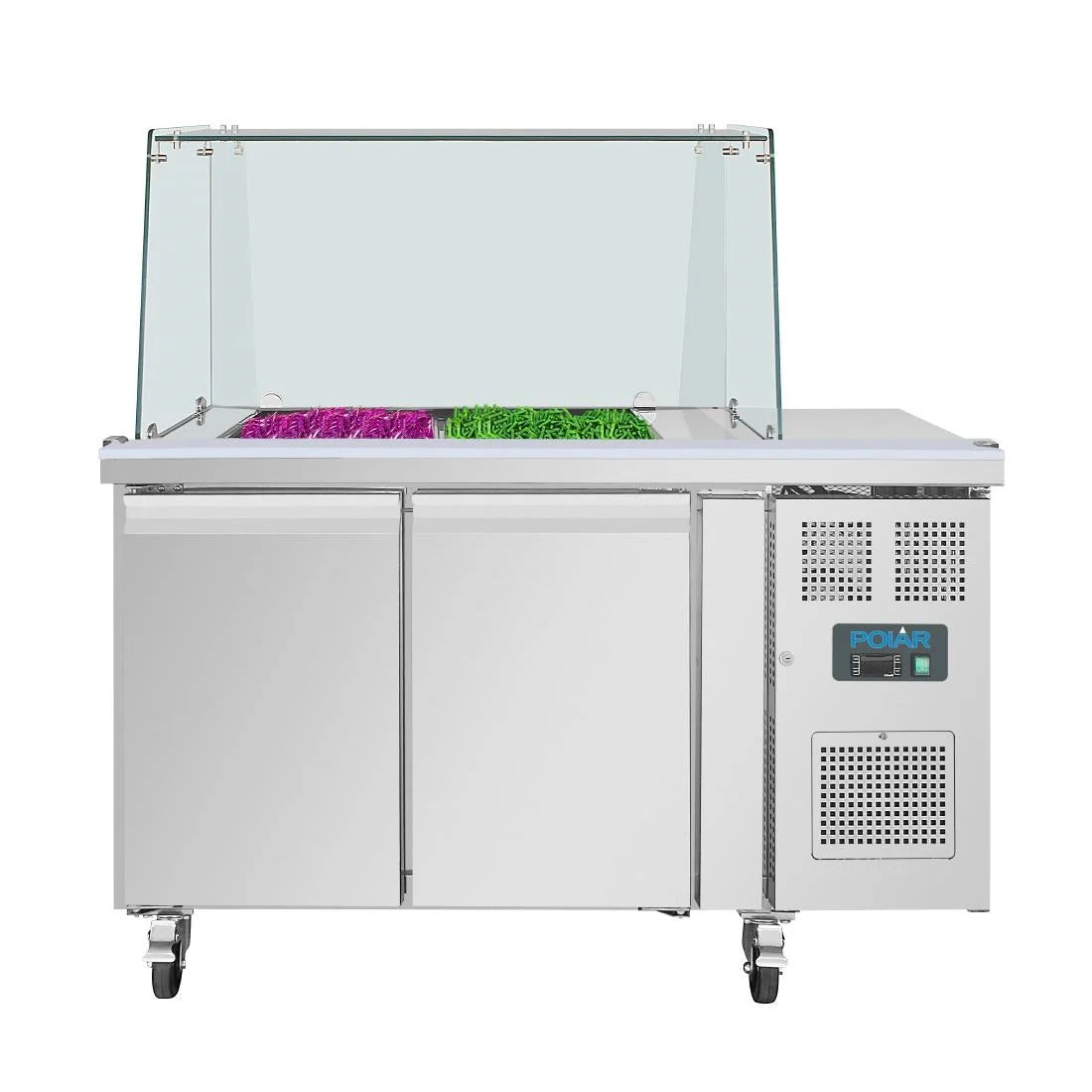 Polar U-Series GN Saladette Counter with Square Sneeze Guard 2 Door - UA017-A