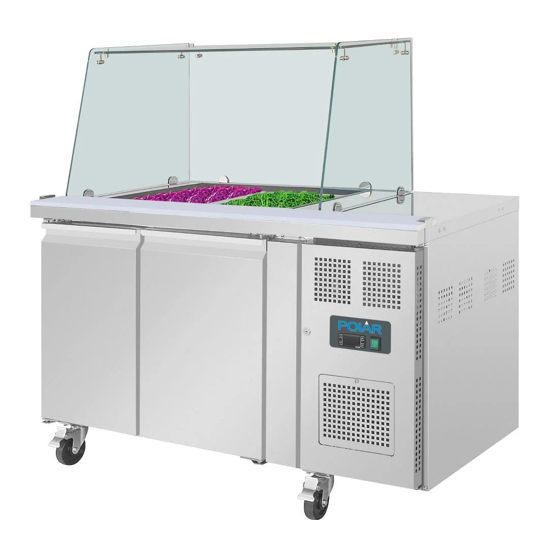 Polar U-Series GN Saladette Counter with Square Sneeze Guard 2 Door - UA017-A