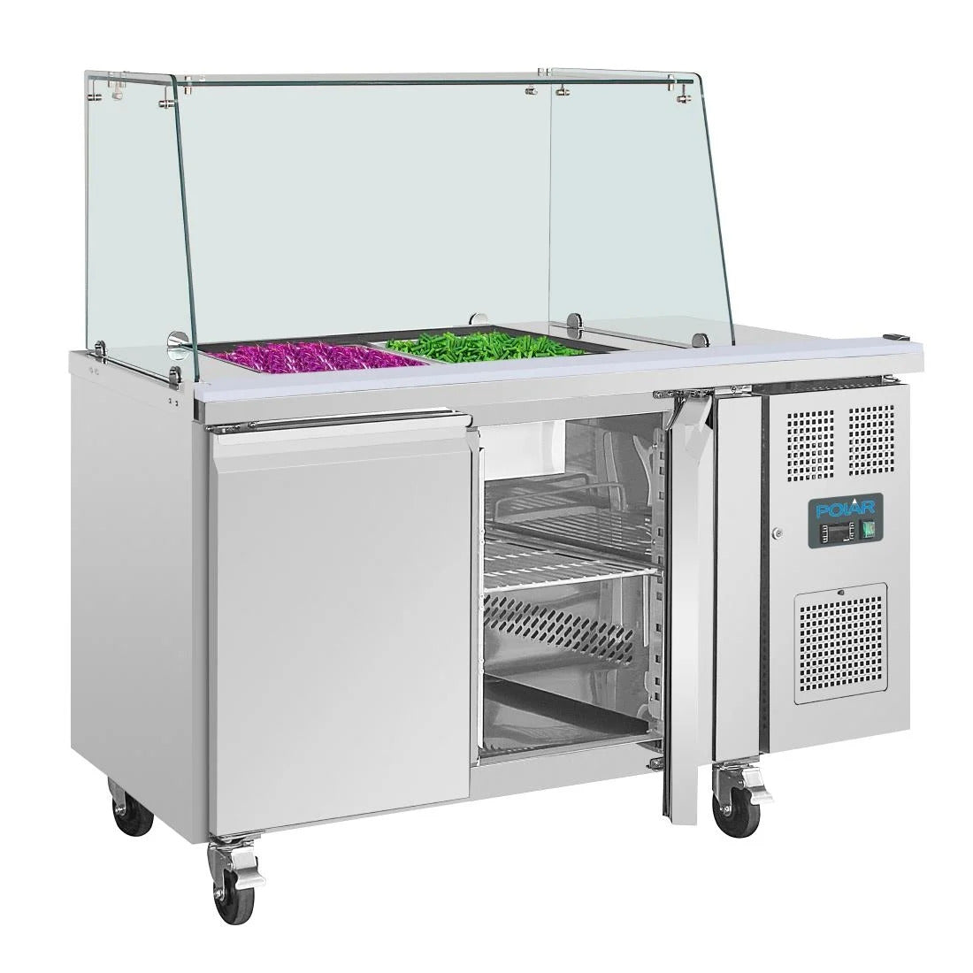 Polar U-Series GN Saladette Counter with Square Sneeze Guard 2 Door - UA017-A