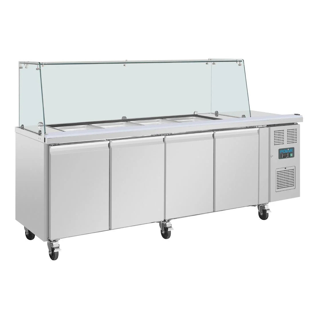 Polar U-Series GN Saladette Counter with Square Sneeze Guard 4 Door - UA019-A