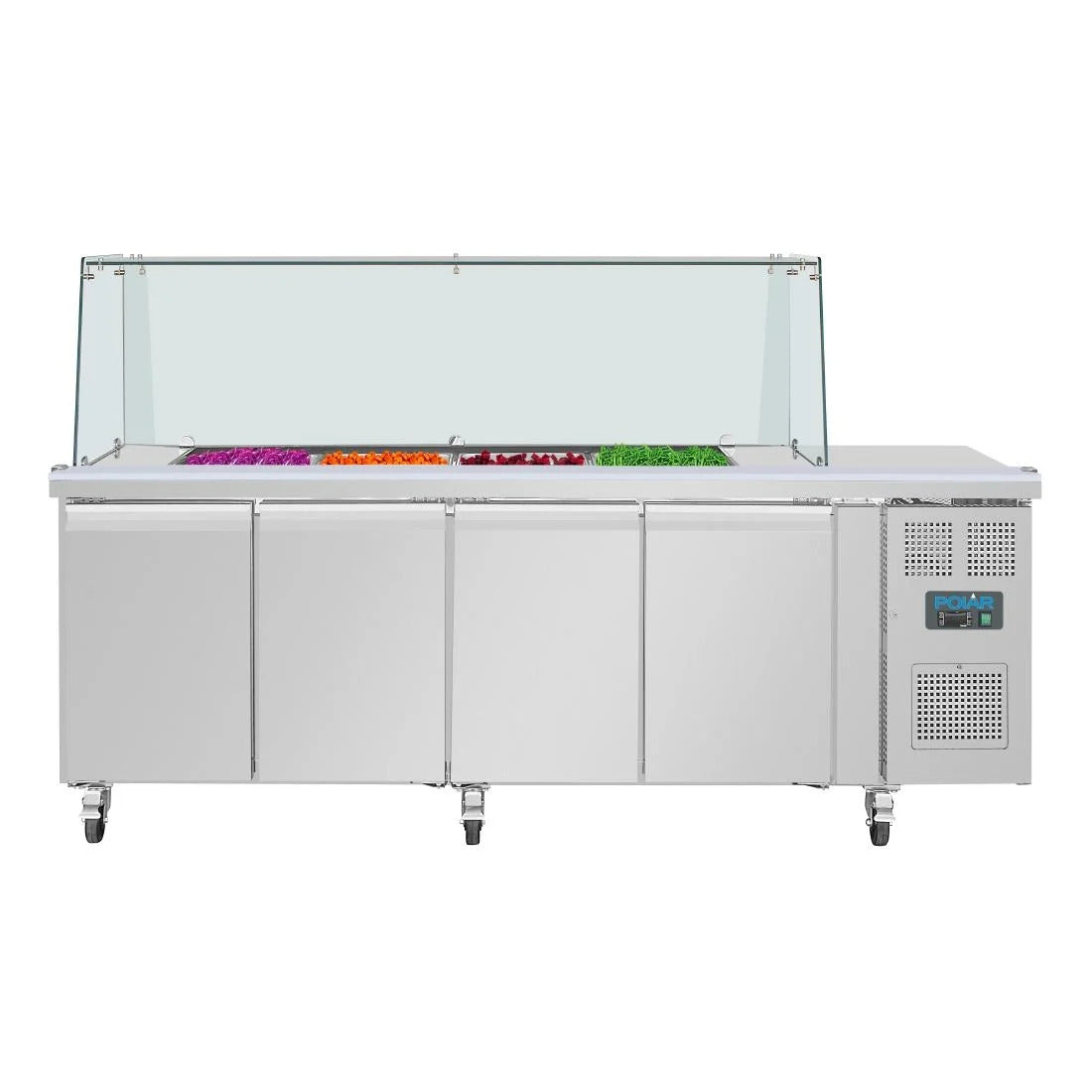 Polar U-Series GN Saladette Counter with Square Sneeze Guard 4 Door - UA019-A