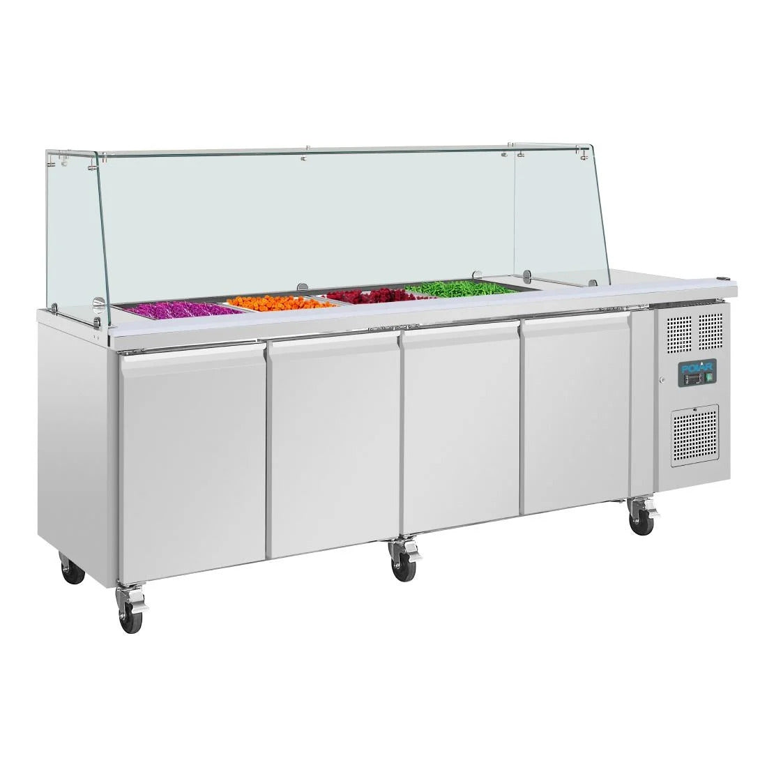 Polar U-Series GN Saladette Counter with Square Sneeze Guard 4 Door - UA019-A