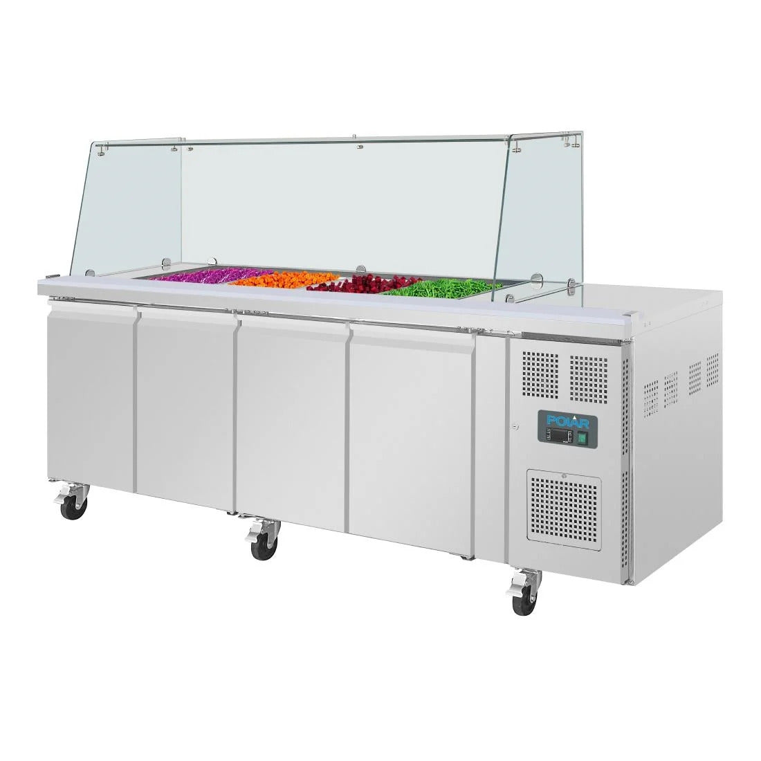Polar U-Series GN Saladette Counter with Square Sneeze Guard 4 Door - UA019-A