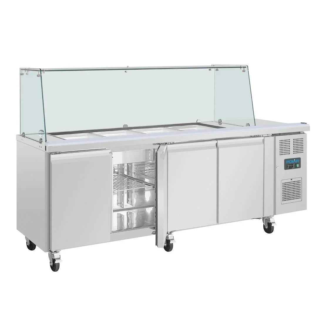 Polar U-Series GN Saladette Counter with Square Sneeze Guard 4 Door - UA019-A