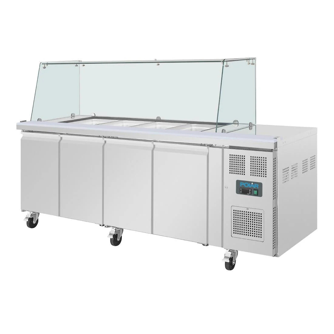 Polar U-Series GN Saladette Counter with Square Sneeze Guard 4 Door - UA019-A