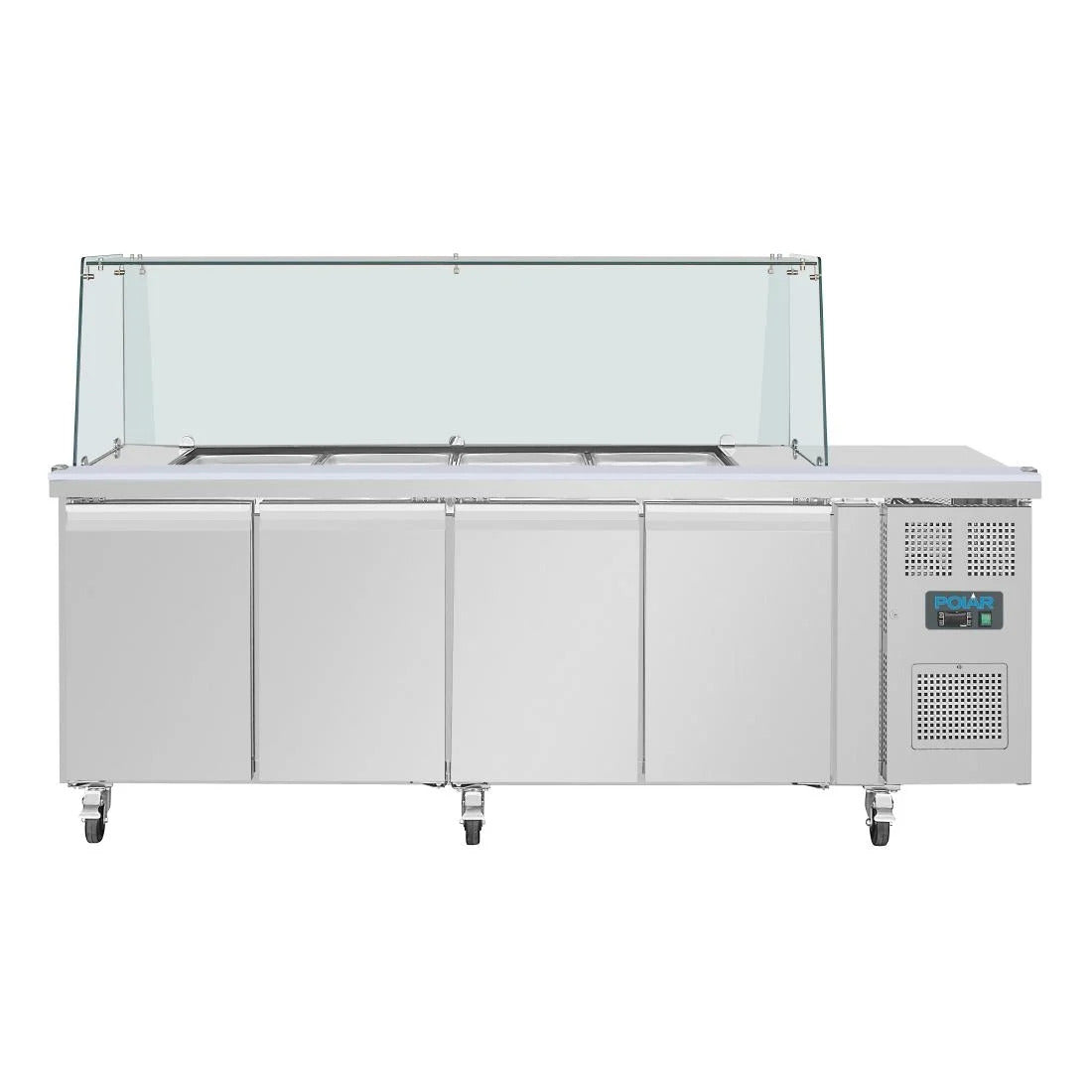 Polar U-Series GN Saladette Counter with Square Sneeze Guard 4 Door - UA019-A