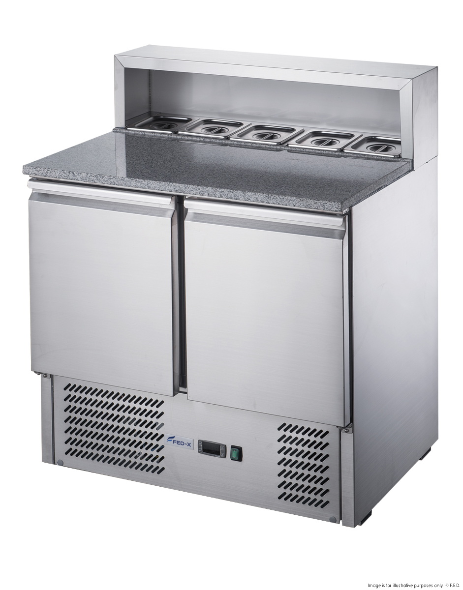 FED-X Two Door Salad Prep Fridge With Marble Top XGNS900E