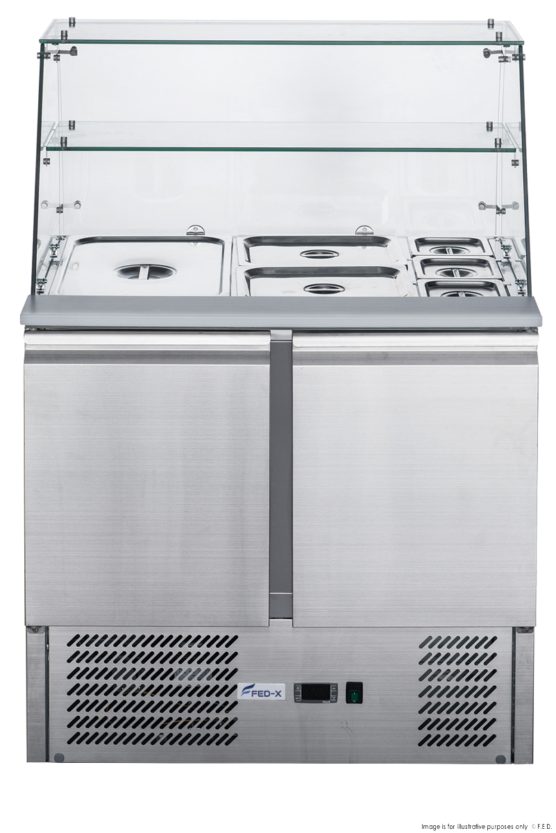 FED-X Two Door Salad Prep Fridge With Square Glass Top XS900GC