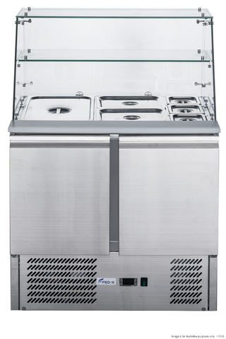 FED-X Two Door Salad Prep Fridge With Square Glass Top XS900GC