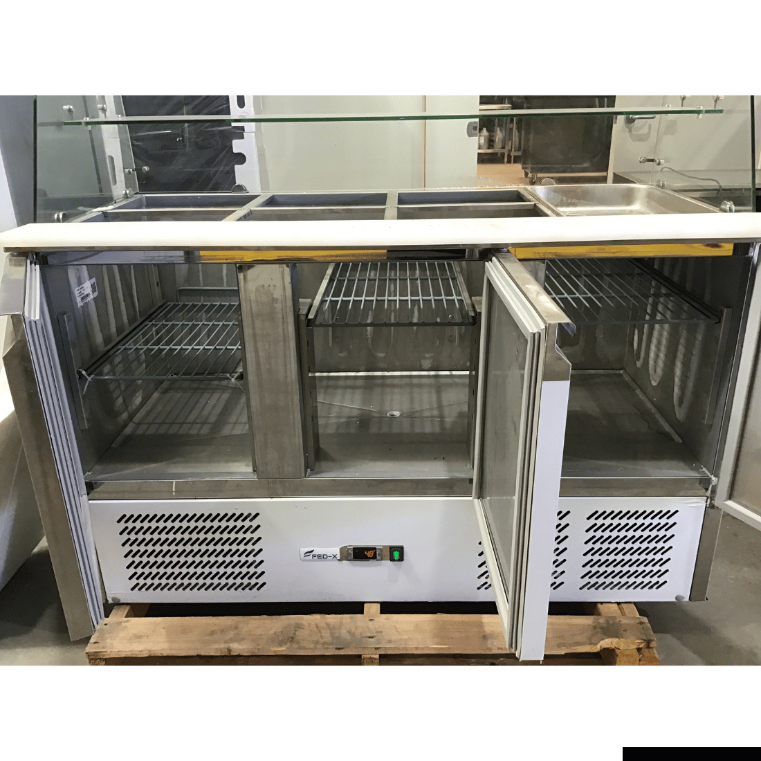 CLEARANCE - FED-X Three Door Salad Prep Fridge with Glass Top - XS903GC-QLD374
