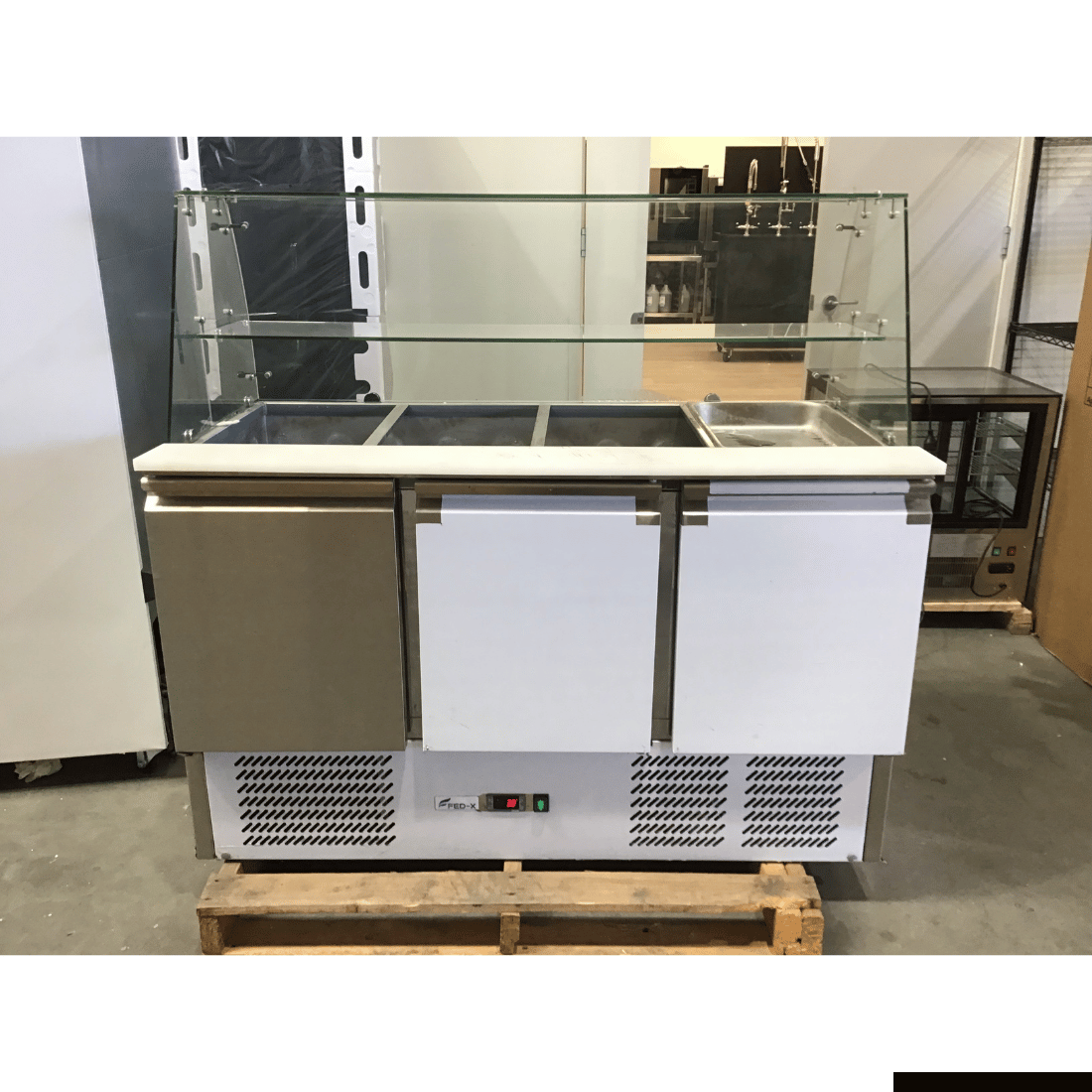 CLEARANCE - FED-X Three Door Salad Prep Fridge with Glass Top - XS903GC-QLD374