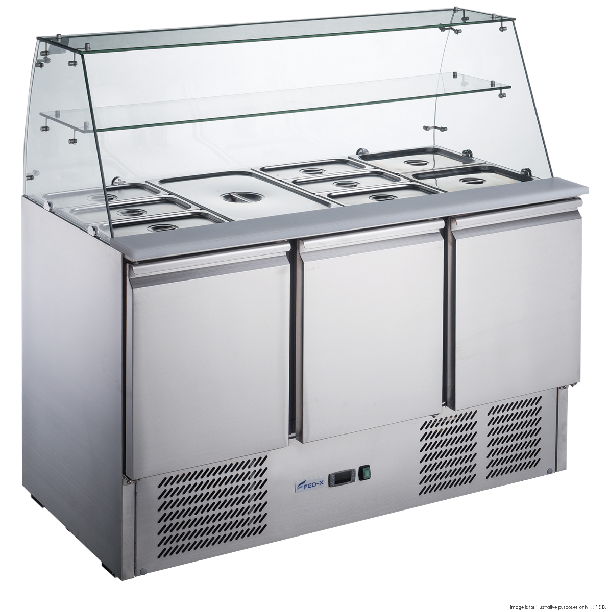 CLEARANCE - FED-X Three Door Salad Prep Fridge with Glass Top - XS903GC-QLD374